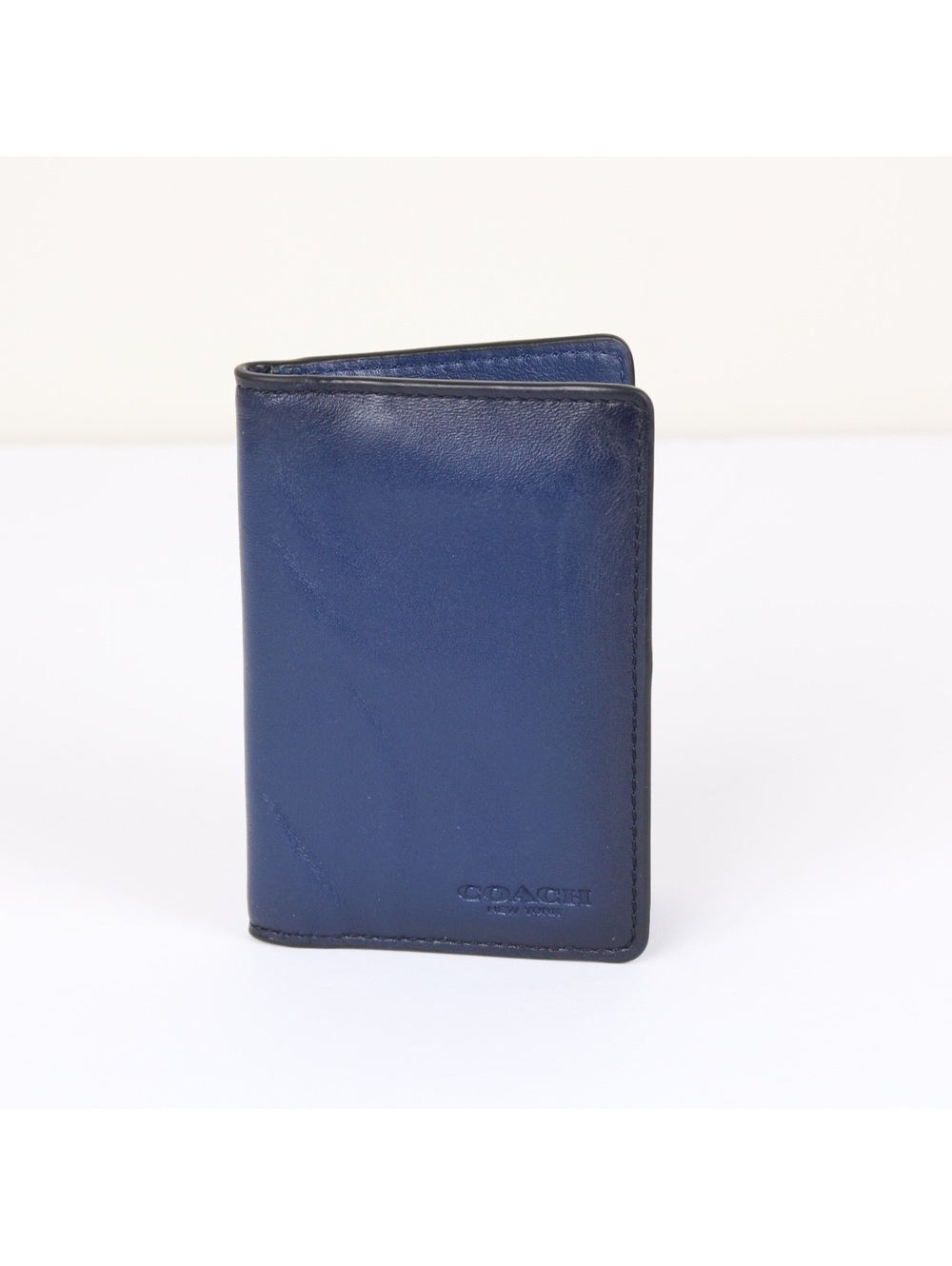 Coach Men Bifold Card Case Deep Blue Leather Slim ID Wallet